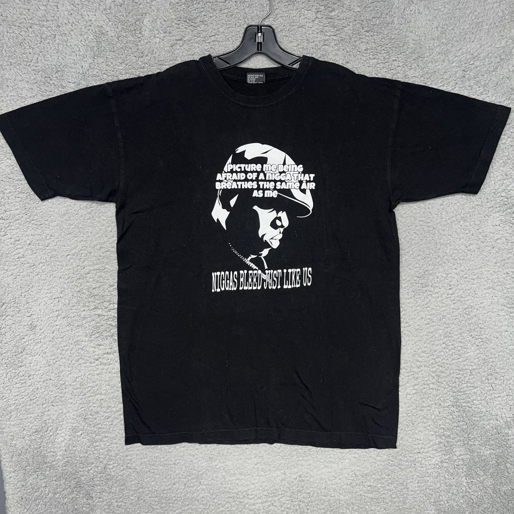 VTG Biggie Smalls Notorious B.I.G. T Shirt Men's XL Black Ni**as Bleed Gemrock